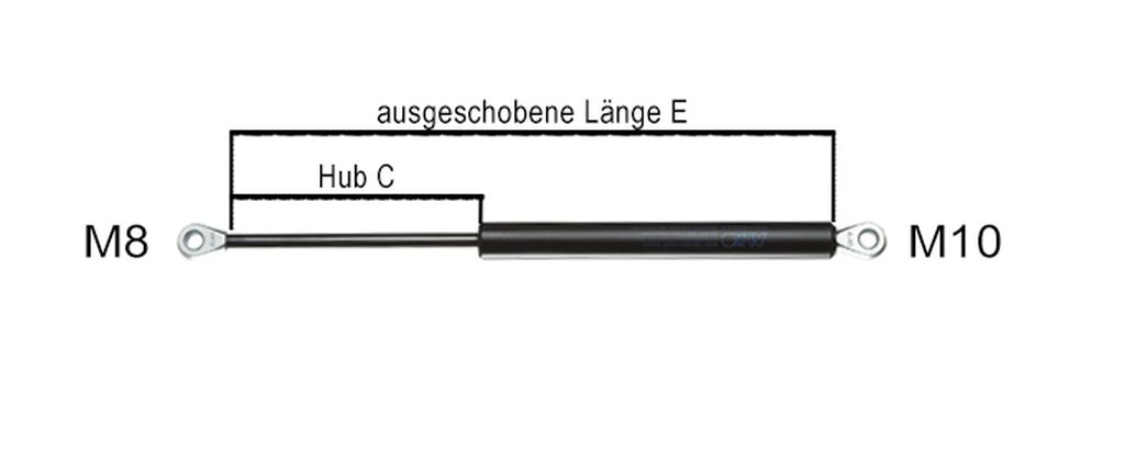 Gasfeder L   540   Hub 220   1500N   M8/10