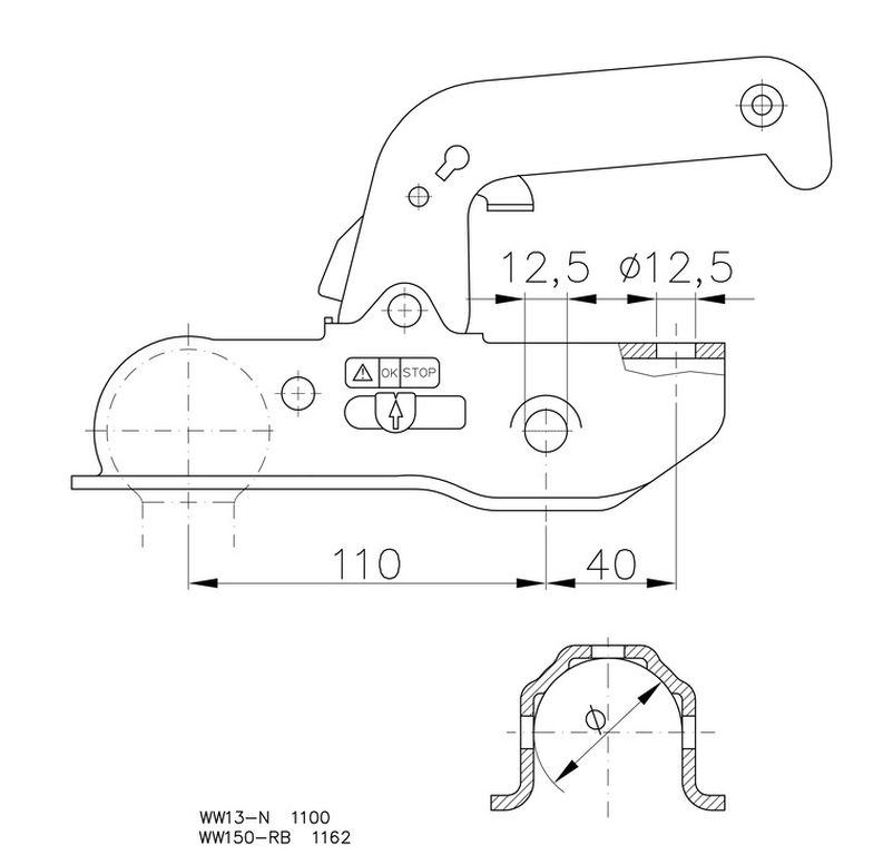 Kugelkupplung Ø 45/46mm, 2200kg