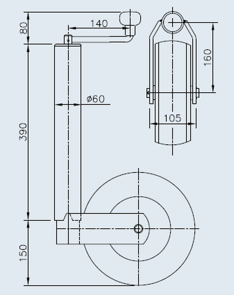 Stützrad    500kg  60mm  Hub 230mm Winterhoff